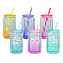 Load image into Gallery viewer, 16oz Sublimation Gradient Color Streaked Glass Can