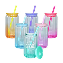 Load image into Gallery viewer, 16oz Sublimation Gradient Color Streaked Glass Can