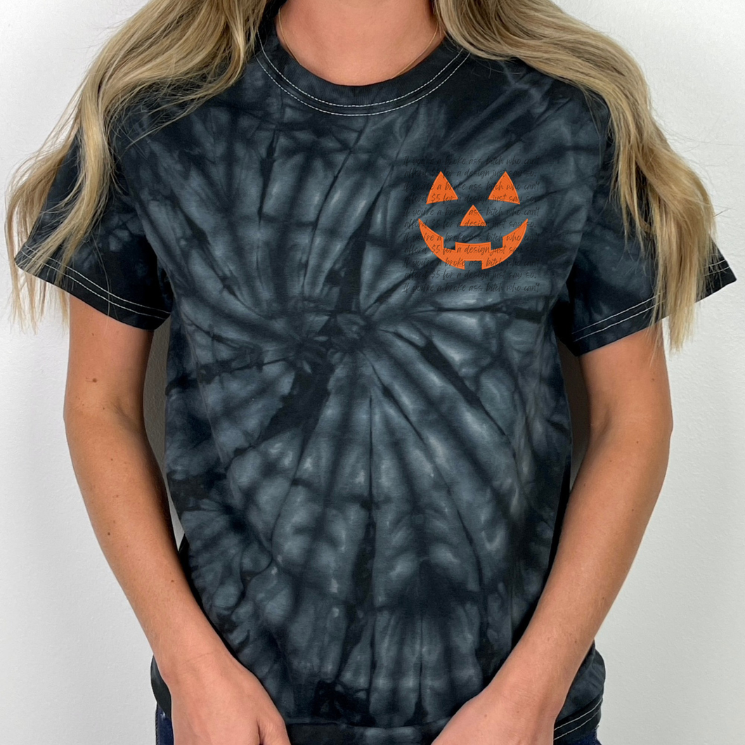 Black or Orange Tie Dye Pumpkin Face Embroidered Tee