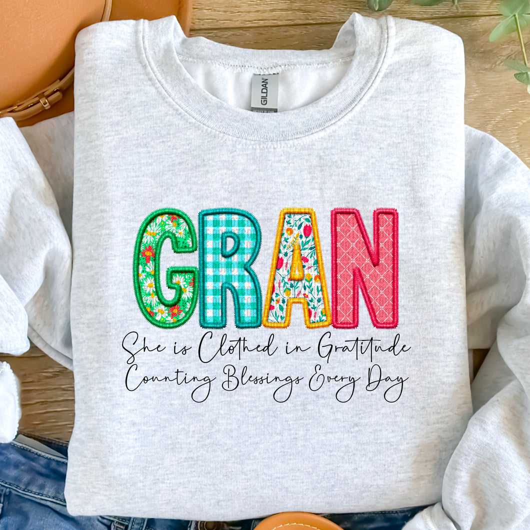 Gran  She is Clothed in Gratitude Sweatshirt