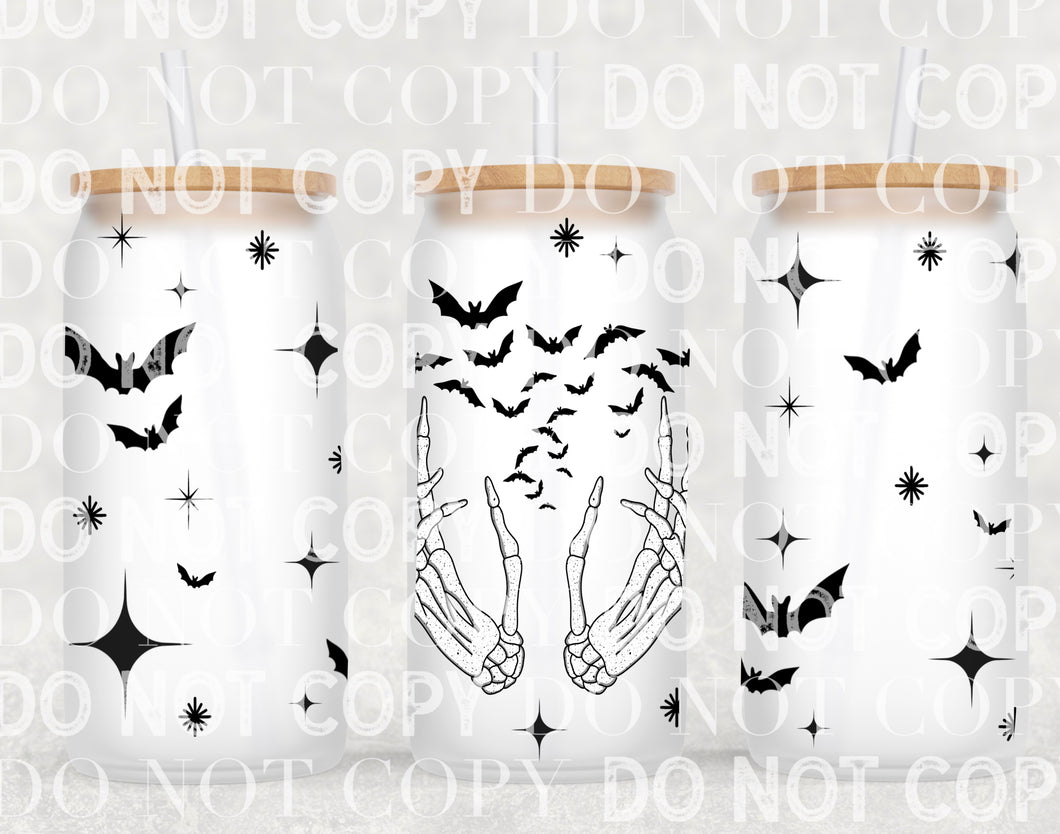 16oz Skellie hands and Bats Glass Tumbler